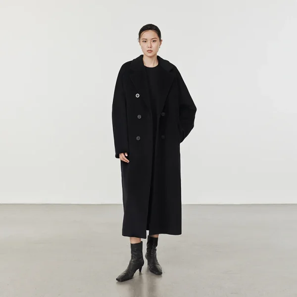 Women's Wool Blends in 2025 the New Winter Solid Color Double-breasted Jacket Fashion Elegant Commuting Cashmere Coat - Image 4