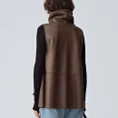 Sustainable Stand Collar Sleeveless Cropped Suede Leather Vest Women With Pockets