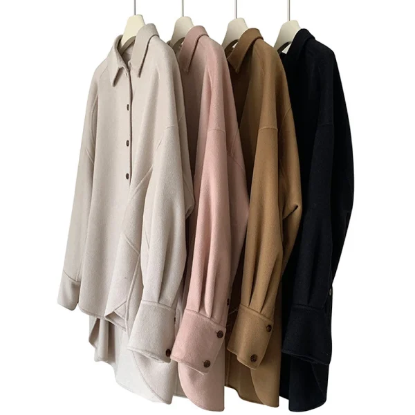 Single Breasted Casual Oversized Handmade Genuine Silk Wool Coats for Women - Image 5