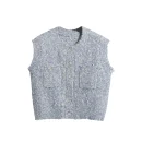 Autumn Spring Single Breasted Sleeveless Cardigan Knitted Sweater Vest Women With Pockets