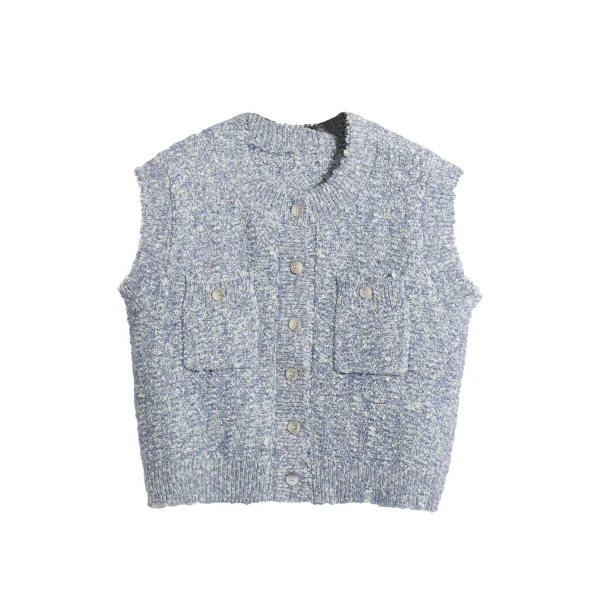 Autumn Spring Single Breasted Sleeveless Cardigan Knitted Sweater Vest Women With Pockets