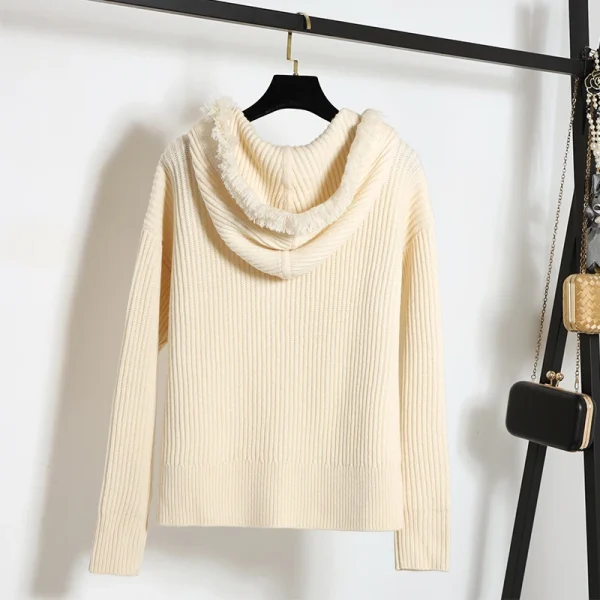 High Quality Luxury Cashmere Knitwear Thick Knitted 100% Wool Sweaters Women With Hooded - Image 2
