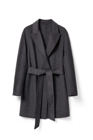 Winter Belted Woolen Coat Crop Double Faced Genuine Goat Cashmere Wool Coats for Women