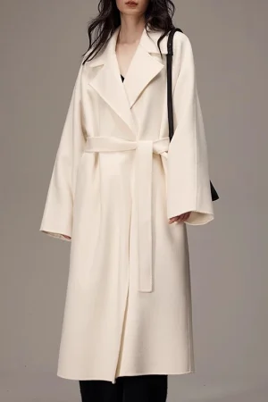 Luxury Turn Down Collar Cashmere Trench Coats Winter Long Wool Coat Women with Belt