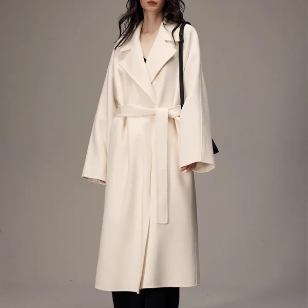 Luxury Turn Down Collar Cashmere Trench Coats Winter Long Wool Coat Women with Belt