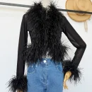 Luxury Breathable Mesh Fur Top Cropped Real Ostrich Feather Fur Coat for Women