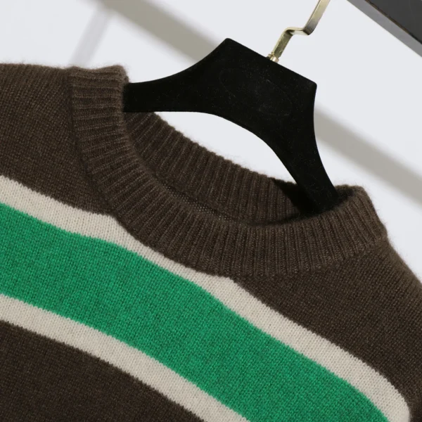 100% Wool O Neck Sweater Women Winter Handmade Knitted Sweater With Stripe Pattern - Image 4