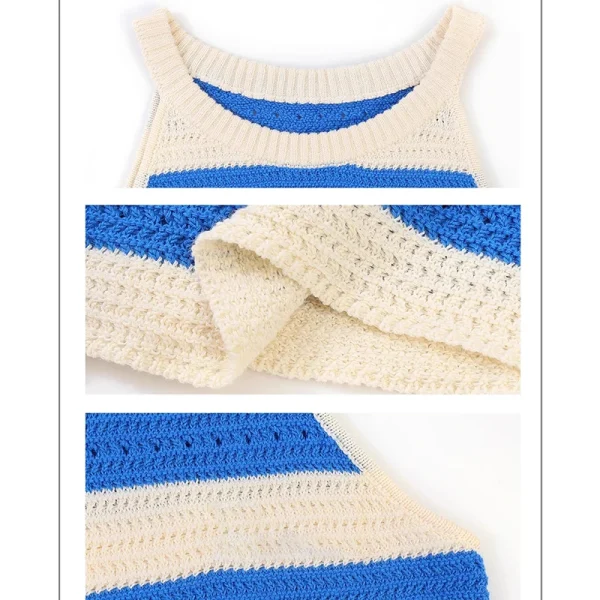 Summer Stripe Cami Tank Tops Hollow Out Knitted Cotton Vest Women - Image 6