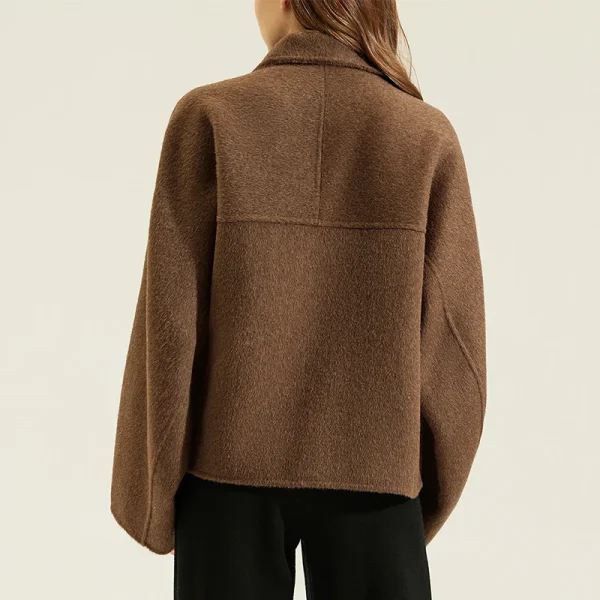 New Arrival Luxury Cropped Double Faced Winter Real Alpaca Wool Coats for Women - Image 2