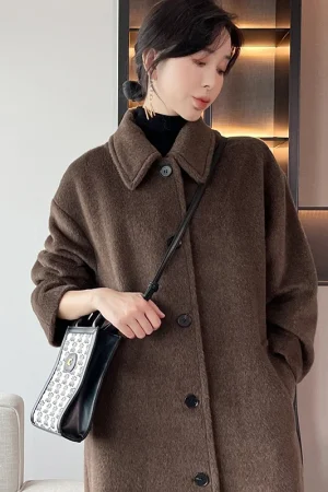 Small Batch Popular This Year High-end Middle Aged and Elderly Profile Casual Fashion Long Vicuna Cashmere Coat