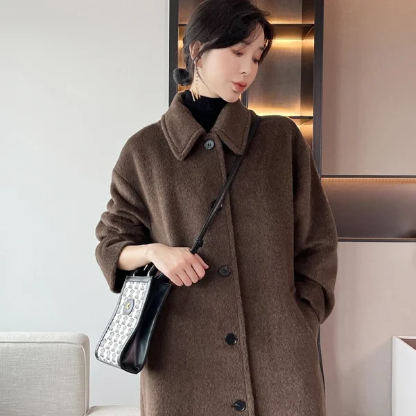 Small Batch Popular This Year High-end Middle Aged and Elderly Profile Casual Fashion Long Vicuna Cashmere Coat