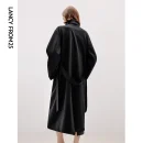 Wool High-grade Lapel Black Mid-length Trench Coat 2025 Autumn New French Temperament Top