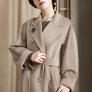 Winter Women's 100% Cashmere Coat Double-sided Wool Goods Senior Double-breasted Water Ripple Popular Design