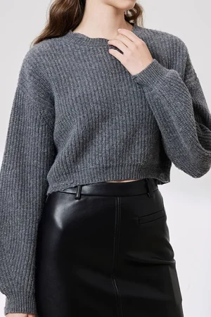 Fashion Luxury Women Knitwear Pullover Winter Cropped Crewneck 100% Wool Knitted Sweater