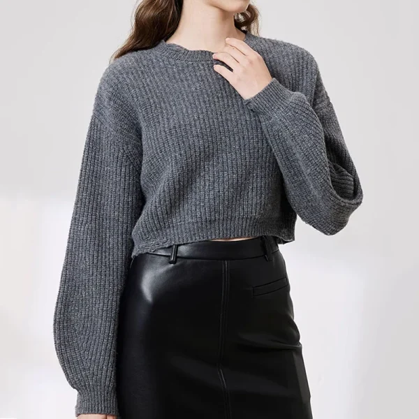 Fashion Luxury Women Knitwear Pullover Winter Cropped Crewneck 100% Wool Knitted Sweater