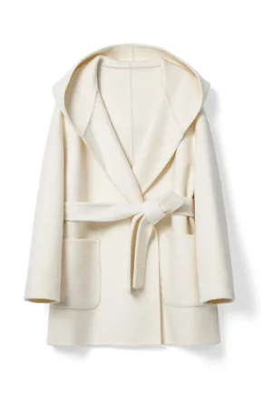 Winter Double Faced Hooded Woolen Coat Luxury Cropped Alpaca Wool Coats Women With Belt