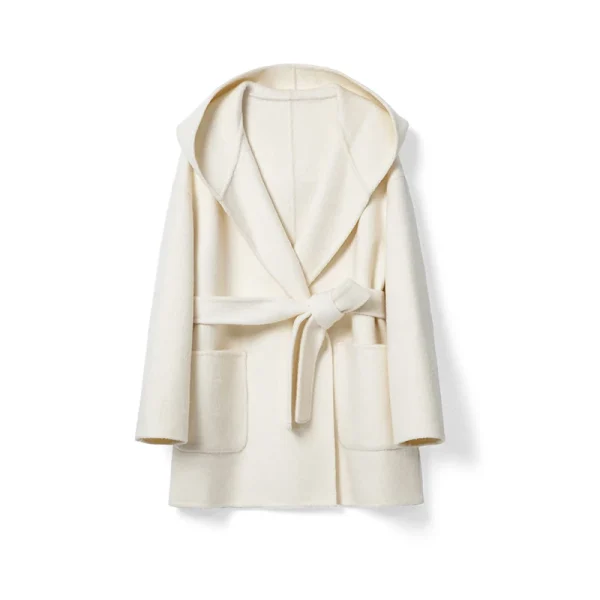 Winter Double Faced Hooded Woolen Coat Luxury Cropped Alpaca Wool Coats Women With Belt