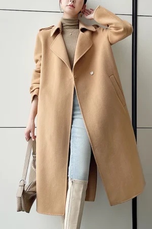 The Newest Luxury Korea Korean Coat Women's Woman Lamb Long Clothes Ladies Fashion Winter Cashmere Wool Trench Coat