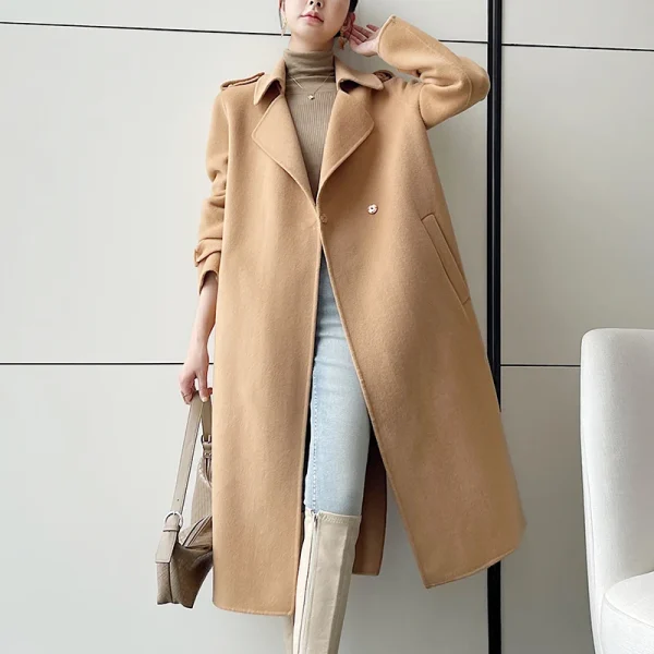 The Newest Luxury Korea Korean Coat Women's Woman Lamb Long Clothes Ladies Fashion Winter Cashmere Wool Trench Coat
