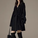Winter Luxury Woolen Coat Double Faced Mid Length 100% Wool Coats Women with Belt