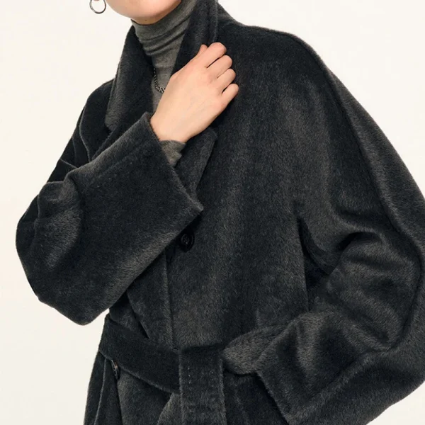Luxury Thick Genuine Alpaca Coats Winter Long Double Breasted Wool Coat Women - Image 3