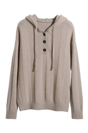 Cashmere Pullover Hoodie Winter Spring Women 100% Wool Knitted Sweater With Drawstring Hood