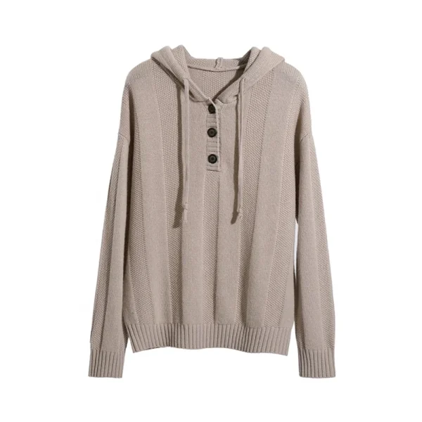 Cashmere Pullover Hoodie Winter Spring Women 100% Wool Knitted Sweater With Drawstring Hood