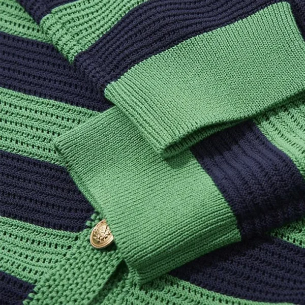 High Quality V Neck Knitwear Jacquard Striped Knitted 100% Wool Cardigans Sweater for Women - Image 3