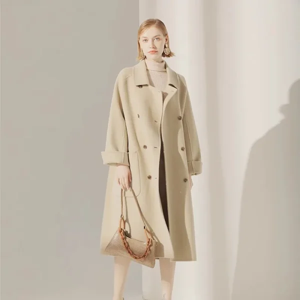 Wool Coat Women Medium-length 2025 Autumn and Winter New High-end Temperament Double-breasted Woolen Coat - Image 3