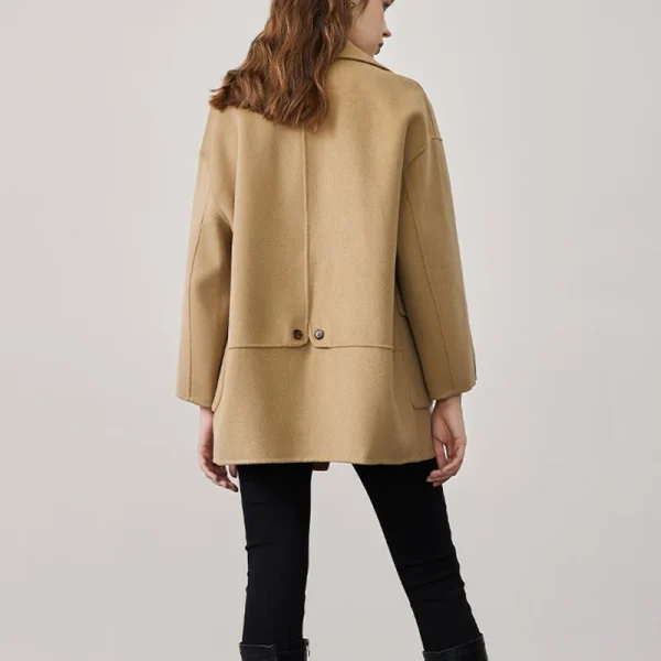 New Design Turn Down Collar Cashmere Coat Double Faced Mid Length Winter 100% Wool Coats for Women - Image 2