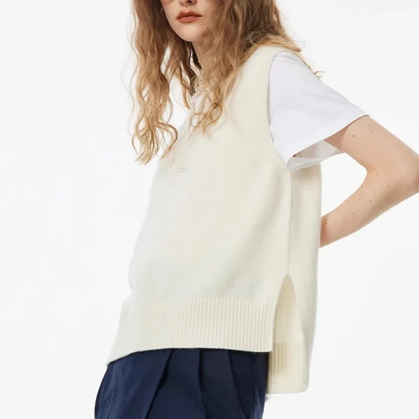 Winter Luxury V Neck Pullover Waistcoat Cropped Knitted Wool Sweaters Women - Image 4