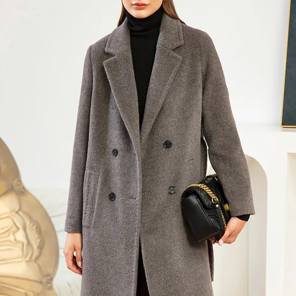 Tie a Belt Winter Alpaca Hair Coat Atmosphere Elegant Double-breasted Popular Design Hot Sale - Image 2