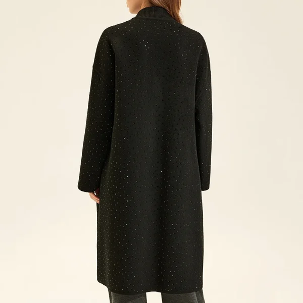 Winter Luxury Double Faced Handmade Hot Fix Long 100% Real Wool Coat Women With Zipper - Image 2