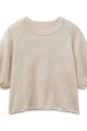 Summer Thin Solid Color Crop Knitwear Knitted Silk Cashmere T Shirts for Women