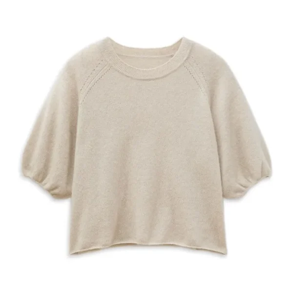 Summer Thin Solid Color Crop Knitwear Knitted Silk Cashmere T Shirts for Women