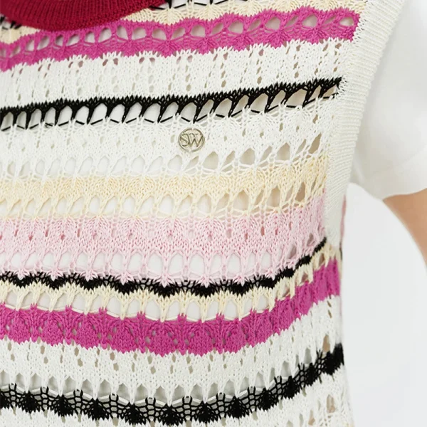 Sleeveless Summer Stripe Waistcoat Women Cropped Hollow Out Knitted Vest - Image 5