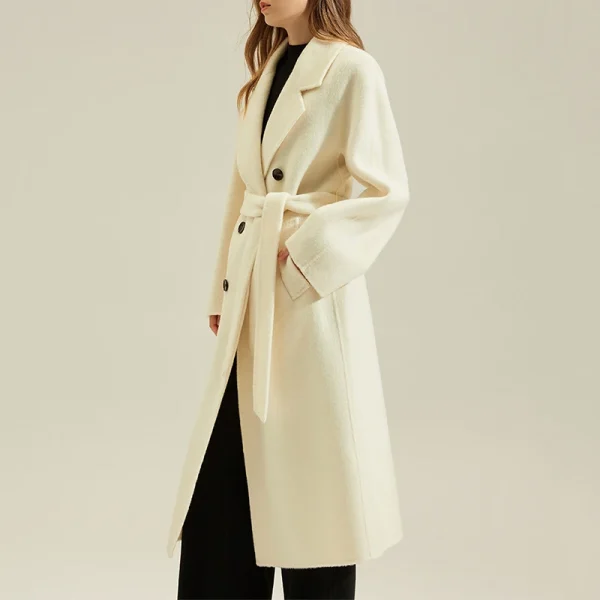 High End Double Faced Alpaca Coat Luxury Long Genuine Wool Coats Women With Belt - Image 3