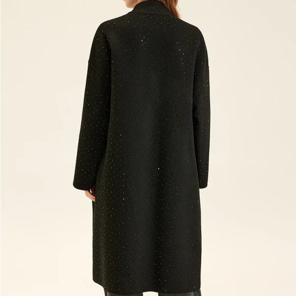 Luxury Hot Fix Rhinestone Woolen Coat Handmade Double Faced Long 100% Genuine Wool Coats for Women - Image 2