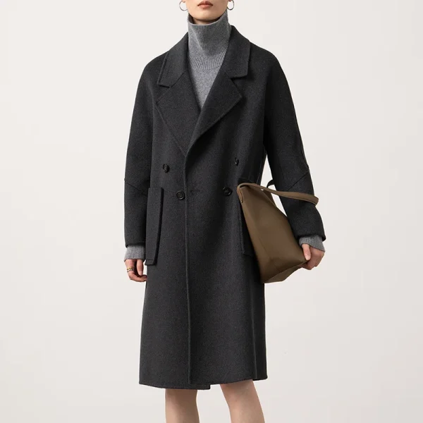 Winter Luxury Double Faced Long Cashmere Wool Trench Coat for Women - Image 2