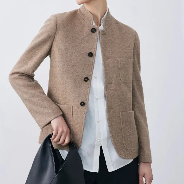 Luxury Double Faced Goat Cashmere Jackets Winter Cropped Knitted Wool Coat Suit for Women