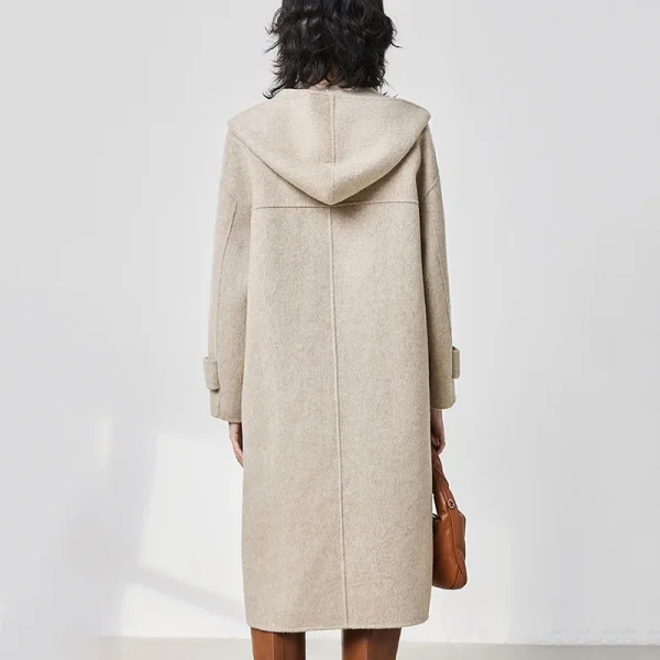 High Quality Winter Cashmere Coat Double Faced Long 100% Wool Coats Women With Hood - Image 2