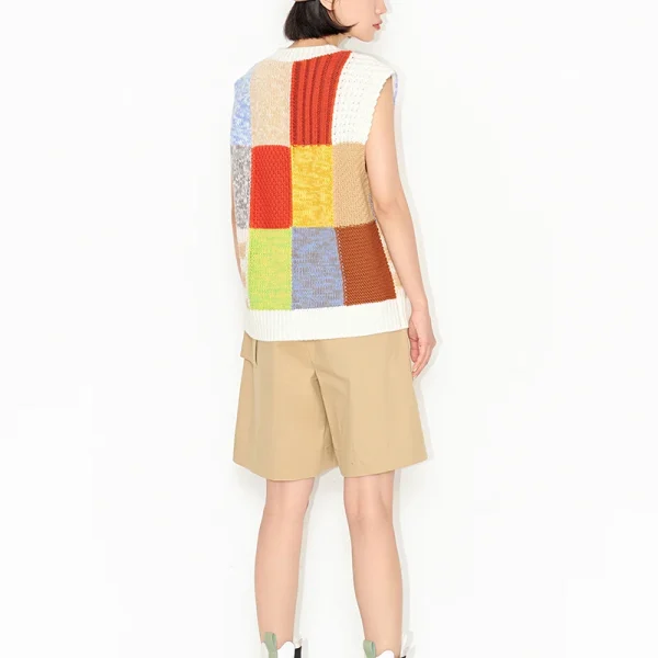 Canvas Puzzle O Neck Sleeveless Waistcoat 100% Cotton Knitted Sweater Vest Women - Image 3