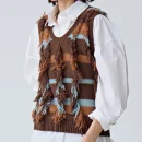 Luxury Sleeveless Tassel Cotton Waistcoat Short Knitted Wool Sweater Vest for Women