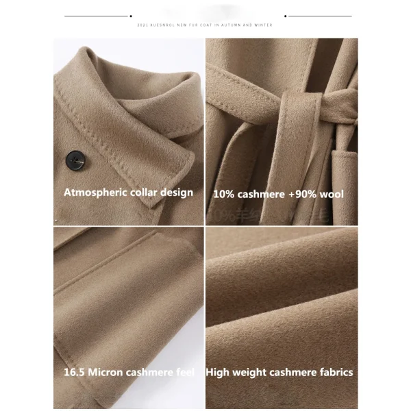 Winter Hot Middle-length Girls Cashmere Coat Warm Thickened Double-length Collar Straight Version With Thin Belt Work Commuting - Image 4