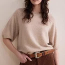 Summer Thin Solid Color Crop Knitwear Knitted Silk Cashmere T Shirts for Women
