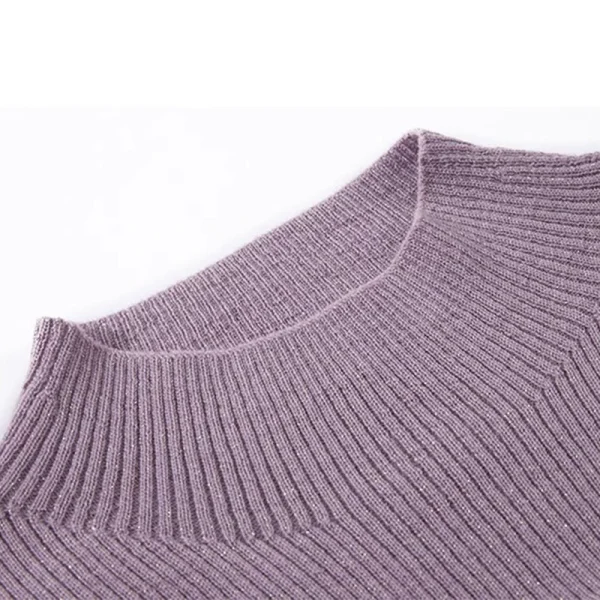 Half High Collar Knitwear Long Sleeve Knitted 100% Wool Pullover Sweater for Women - Image 3