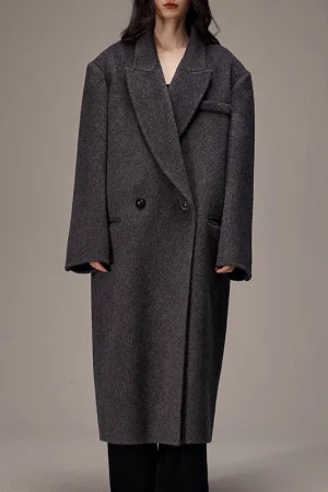 Winter Double Faced Long Woolen Coat Luxury Double Breasted Camel Hair Wool Trench Coats Women with Belt