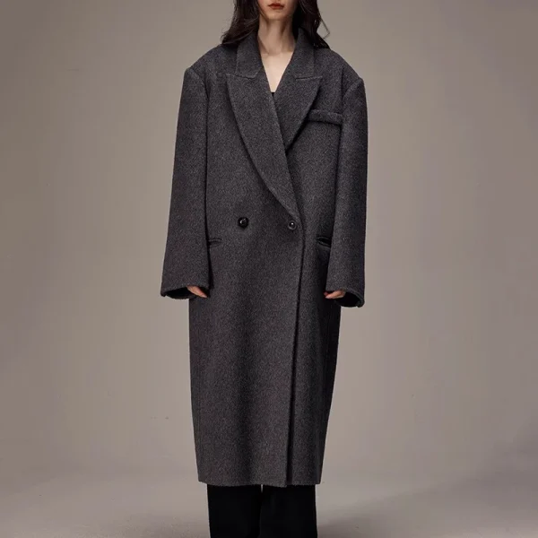 Winter Double Faced Long Woolen Coat Luxury Double Breasted Camel Hair Wool Trench Coats Women with Belt