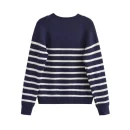 High Quality 100% Wool Pullover Sweater Long Sleeve Striped Knitted Sweater Women With Side Buttons
