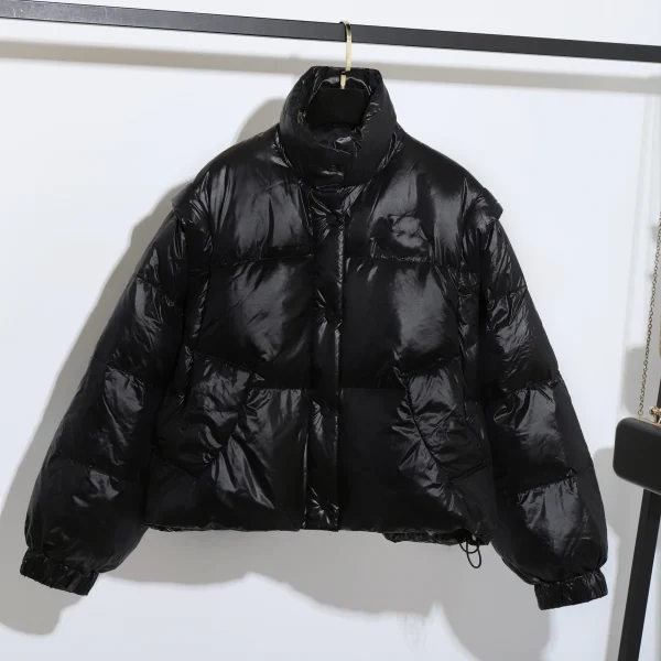 High Quality Winter Warm Detachable Sleeves Cropped Puffer Jacket 90% White Duck Down Coat for Women - Image 4